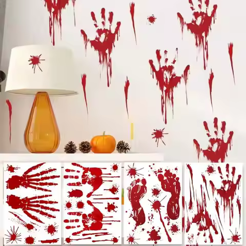 Halloween Sticker PVC Wall Stickers Haunted House Decoration Blood Handprint Halloween Party Decorat