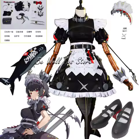 Game Zenless Zone Zero Ellen Joe Cosplay Costume Wig Hairpins Tail Chain Shark Maid Lolita Dress Wom