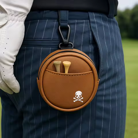 Leather Golf Waist Bag Tee Holder Protective Golf Storage Case Portable Round Golf Ball Storage Clip