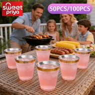 100PCS 200PCS Plastic Gold Rim Disposable Cups Drinking Wine Cup For Family Party Birthday 9OZ 270ML
