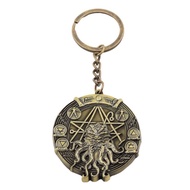 S0112 Retro Cthulhu Five-pointed Star Key Chain Book of Death Key Ring Clarken Embossed Metal Badge 