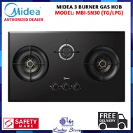 MIDEA MBI-SN30 (TG/LPG) 88CM 3 BURNER GAS HOB, BUILT-IN OR FREE STANDING, WINDPROOF, FREE DELIVERY, 2 YEARS WARRANTY, COOKER HOB
