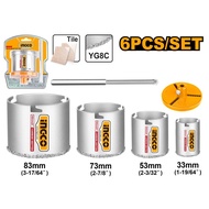 INGCO 6PCS CARBIDE GRIT HOLE SAW SET 33, 53, 73 & 83MM HSB4061