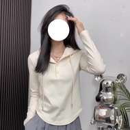 เสื้อยืดคอกลมทรงหลวมแขนยาวมีฮู้ดสไตล์เกาหลีสำหรับผู้หญิงไซส์ใหญ่ ฤดูใบไม้ร่วง/ฤดูหนาว ปี 2025 เสื้อค