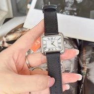 TT Tower Retro Minimalist Square Block นาฬิกาผู้หญิงสายหนังแท้นาฬิกาข้อมือควอตซ์ขนาดเล็กยอดนิยม Rose