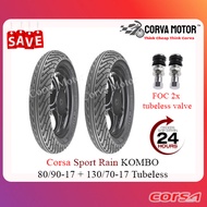 Corva Motor Tayar Kombo Corsa Tubeless Tyre Sport Rain 80/90-17 + 130/70-17 Sym Vf3I 185, Honda Rs1