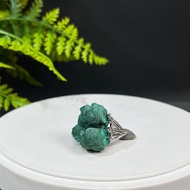 深綠孔雀石活口戒指 隨形原石礦物標本手工指環 S925銀 冒險改革