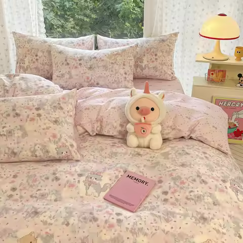 100%Cotton Cartoon Style Bedding Set Skin-friendly Quilt Cover Pillowcase Bedsheet Bed Linen Sets Si