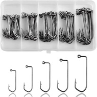 Aberdeen 90-Degree Fishing Jig Hooks, 130pcs Long Shank Forged Barbarian Hooks High Carbon Steel Fis