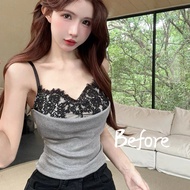 Beautiful Back Hot Girl Vest Sexy Lace Stitching Patchwork Bra Women Design Sense Top BF