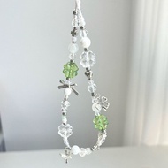 Lucky Four-Leaf Clover Multicolor Beaded Powder Mobile Phone Chain Anti-Lost Camera Pendant Female S