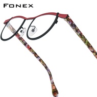 FONEX Acetate Titanium Glasses Frame Men New Design Brand Cat Eye Eyeglasses Women Japanese Ultralig