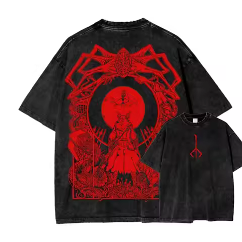 Bloodborne New Washed T-shirt | Personalized Wear for Anime Fans | Loose & Breathable, Unisex All-Se