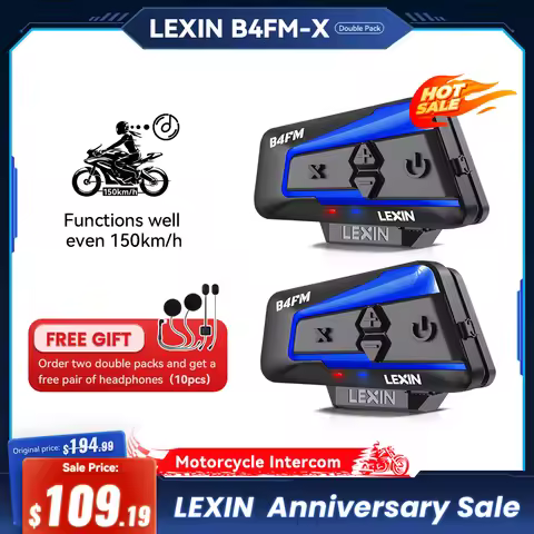 Lexin B4FM-X Bluetooth Motorcycle Intercom Helmet Headsets,BT 5.0 Wireless Communication Interphone 