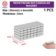1pcs - 20mm x 6mm x 3mm Earth Neodymium Rectangular Magnet
