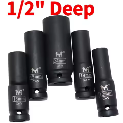 Heavy Duty 1/2" Inch Drive Deep Impact Sockets - Metric Air Pneumatic Socket Wrench Head - Sizes Ran