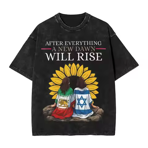 Iran Israel Peace Sunflower New Dawn Will Rise Lion and Sun T-Shirt Men Basic Cotton T-Shirts Summer