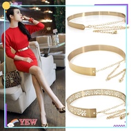 YEW Metal Designer Belt, Adjustable Luxury Gold Silver Mirror Waistband,  Vintage Women with Waist Chain Dress Bling Waistband
