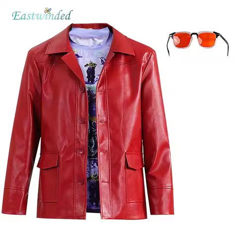 Tyler Durden Edward 1999 Movie Fight Club Cosplay Red Jacket Glasses Purple T-shirt Costume Outfits 
