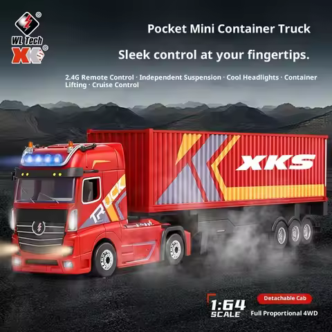 WL Tech XKS Remote Control Container Truck 1 64 Scale Full Proportional 4WD 2 4G Drift Racing Rc Mod