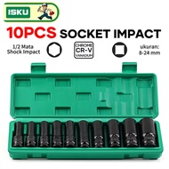 MATA ISKU Impact Extension Socket Bit 10pcs Impact Socket 1/ 2 Inch 8-24mm 10pcs Impact Socket Lengt