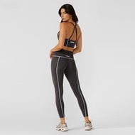 LornaJane ผู้หญิง ชุดกีฬาโยคะชุดชั้นในไม่มีลวดเก้าเท้า กางเกง UNWIND ชุดออกกําลังกายกันกระแทก ฤดูใบไ