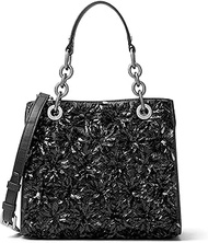 MICHAEL Michael Kors Womens Flora Burst Leather Satchel Handbag Black Small