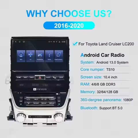 10.1" For Toyota Land Cruiser 200 LC200 GXR VXR 2008-2021 Android Auto Car Radio Stereo Tape Recorde