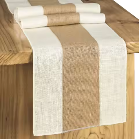 Burlap Table Runner Long Farmhouse Table Runner Jute Runner Woven Fabric Light Colour Edge