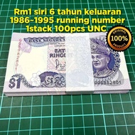 A867 rm1 siri 6  1stack running number 100 keping duit kertas lama rm1 lama