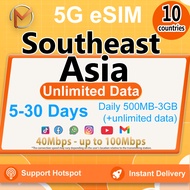 Asia 10 Countries eSIM 5G High Speed 5-30 Days | Unlimited Data | Southeast Asia eSIM | Instant Deli