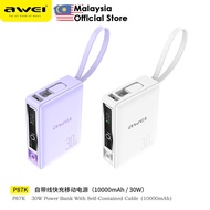 Awei P87K 10000mAh Powerbank 30W Fast Charging Power Bank Built-In Cable Pawer Bank Portable Bank Ku