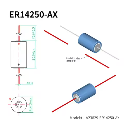 Original EEMB 3.6V 1/2 AA 1200mAh ER14250-AX Lithium Battery with AX Pin for IoT Sensors Water Meter
