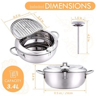 Stainless 3.4L Deep Fryer Pan 24Cm with Induction Thermometer/ READY