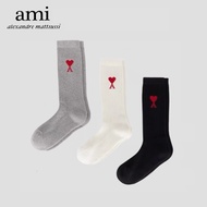 AMI Paris Miami Long Striped Sports Heart Embroidery Socks Knitted
