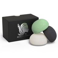 The Beauty Shelf Konjac Sponge Set, 3 Pack Exfoliating Facial Sponges - Hemisphere Shape - Pure Konj