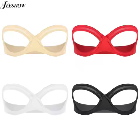 Womens See Through Strapless Cupless Bra Push Up Open Nipple Underwired Bra Lingerie Tube Top Hollow