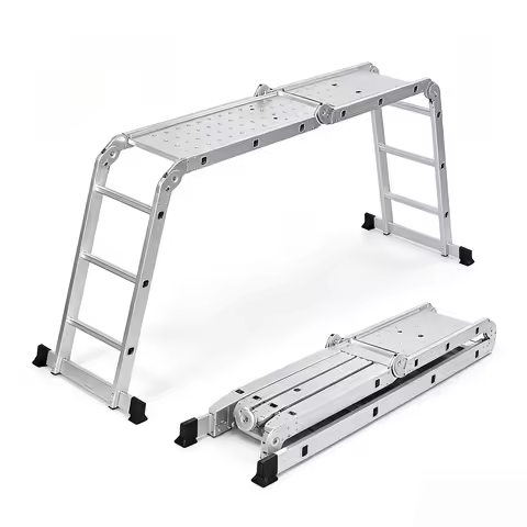 Aluminum Alloy Folding Elevating Scaffold, Portable Thickened Engineering Ladder for Decoration Work