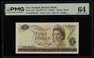 1975-1977 年 紐西蘭儲備銀行 1 NZD 紙幣 ( 伊麗莎白二世 女王) New Zealand  1 Dollar Pick #163c PMG 64