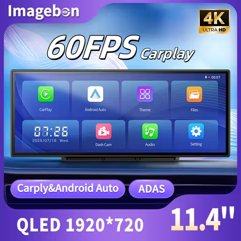 Imagebon H70Plus 60FPS Dash Cam 4K 11.4" Wireless Carplay Android Auto Black Box 2 Channel Car DVR 2