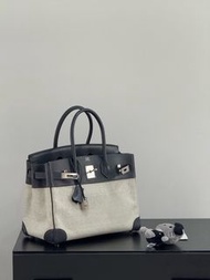 Hermes birkin30 88石墨灰银扣 帆布拼皮