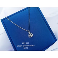 S925 Silver Plated Platinum "Camellia Pendant Necklace Set" (Set Rantai Leher+Loket) 925銀鍍鉑鑲鋯茶花鏈墜項鏈組 PFS-117