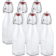 Estilo Swing Top Easy Cap Clear Glass Bottles with Caps, Round, 8.5 oz, Set of 6 - Standard Size, Fl