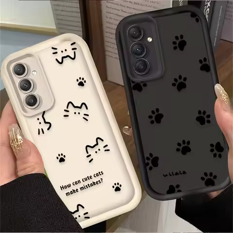 Cat Dog Lovely Line Phone Case For Samsung Galaxy A54 A05 A05S A34 A24 A14 A53 A33 A23 A13 A52 A52S 