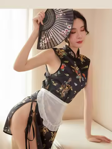 Erotic Dragon Antique Chinese Cheongsam Dress Anime Maid Dress Cosplay Lingerie Retro Qipao Uniform 