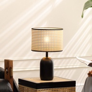 Vintage Bamboo Weaving Table Lamp Wabisabi Handmade Rattan LampshadeNightstand Lamp for Farmhouse Li
