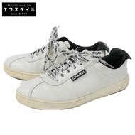 二手香奈兒 G34085 小牛皮經典 Logo 繫帶低筒運動鞋，38 碼