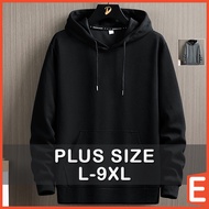[L-9XL] Plus Size Hoodie Men Korean Plain Long Sleeve Drawstring Black Grey Cotton Hoodies with Pock