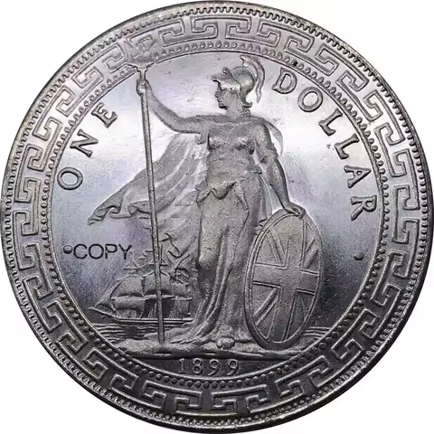 United Kingdom 1899 Coin One Dollar British Trade UK Cupronickel Plated Silver Hong Kong Metal Souve