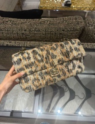 Chanel 26A maxi flap bag 特大號 垂蓋手袋 32cm 豹紋斜紋軟呢 毛呢 tweed 鏈條包 ～黑銀 黑金 酒紅色金扣 灰色銀扣